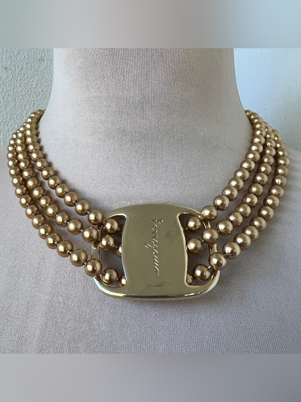 Vintage Ferragamo x Monet x Junk You! Rescued Gold Ball Choker Necklace 17”
